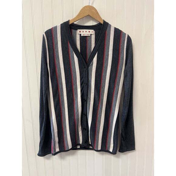 Marni Sweaters - Marni Small Gray Striped Wool LS Cardigan Italy Size 40 Small